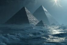 مشهد للأهرام في عصر الطوفان العظيم قبل 12 ألف عام - AI