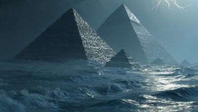 مشهد للأهرام في عصر الطوفان العظيم قبل 12 ألف عام - AI