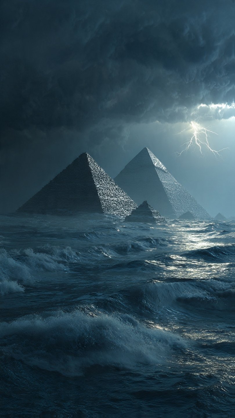 مشهد للأهرام في عصر الطوفان العظيم قبل 12 ألف عام - AI