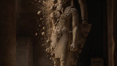 صورة تعبيرية لجرائم علماء الاستعمار الاجانب ضد آثار مصر الكبري بتقنية AI...